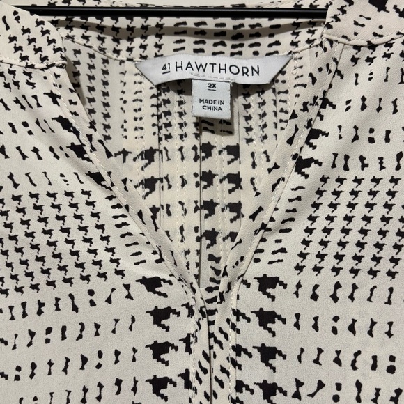 41 Hawthorn Black and Cream Patterned Popover Blouse Office Workwear Size 2X - Picture 2 of 16